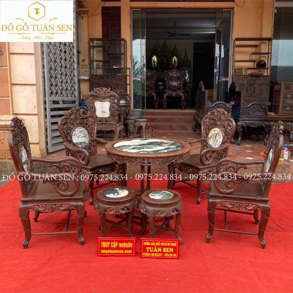 Bộ bàn ghế trúc kép gỗ gụ 7 món